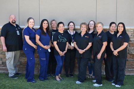 Picture of emergency staff members standing in a hospital hallway.